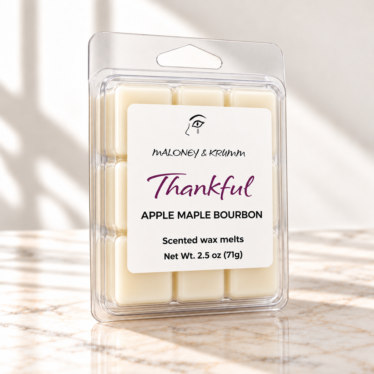 Thankful apple maple bourbon wax melts with front label
